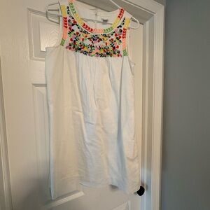J. Crew White Dress with Colorful Embroidery